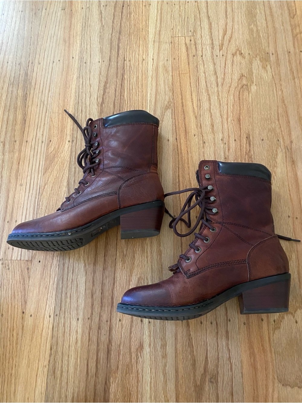 Double H Women's Brown Lace-Up Leather Fringe Boots - Picture 7 of 10